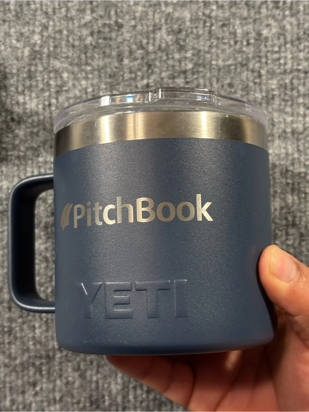 YETI Rambler 14 oz Mug Navy Blue PitchBook Corporate Branded Insulated Cup